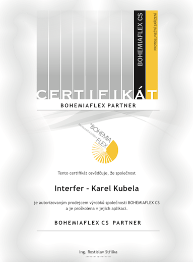 Bohemiaflex CS partner certifikát - Interfer s. r. o. - www.svetloAstin.cz