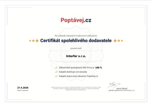 Certifikát spolehlivého dodavatele poptavej.cz
